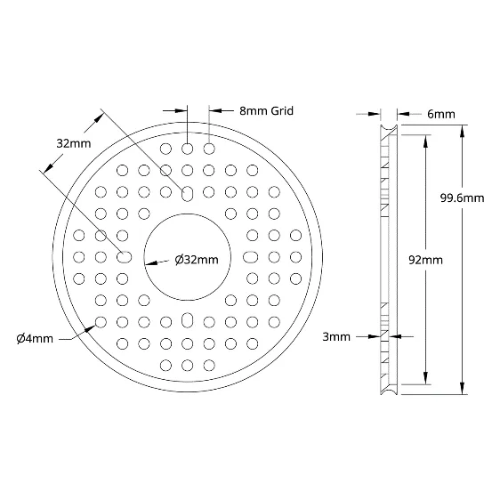 5400 Series Hub Mount Round Belt Pulley (32mm Bore, 96mm PD) technical drawing