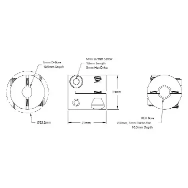 6007 Series Hyper Coupler (6mm D-Bore to 8mm REX Bore) technical drawing