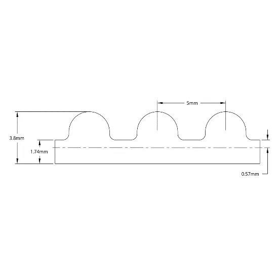 5412 Series 5mm HTD Pitch Timing Belt (9mm Width, 370mm Pitch Length, 74 Tooth) technical drawing
