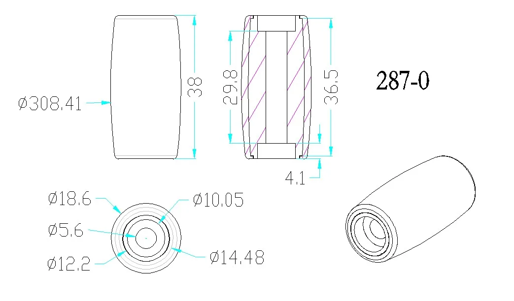 6"Roller technical drawing