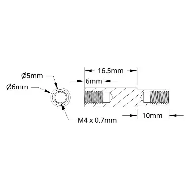 3503 Series M4 x 0.7mm Shoulder Standoff (5-6mm OD, 10-16.5mm Length) technical drawing