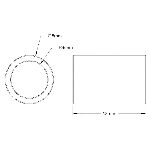 3512 Series 6mm ID Spacer (8mm OD, 12mm Length) technical drawing