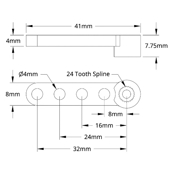 3900 Series Single Servo Arm (24 Tooth Spline, 32mm Length) technical drawing