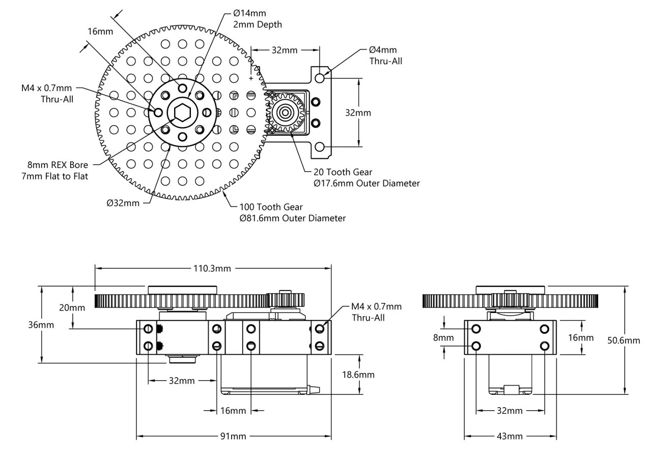 Servo Gearbox for Standard Size Servos( 5:1 Ratio,no servo)