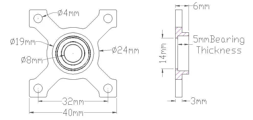 3603 Series Face Thru-Hole Pillow Block (8mm Bore)