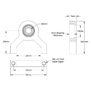 3602 Series 1-Side, 2-Post Pillow Block (6mm Bore) technical drawing