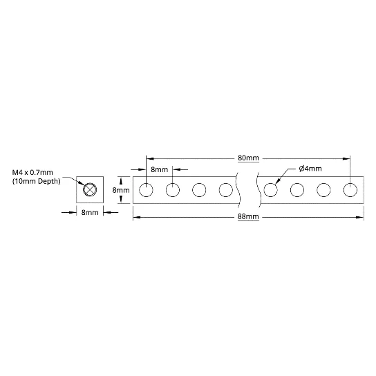 3106 Series Square Beam (11 Hole, 88mm Length) technical drawing