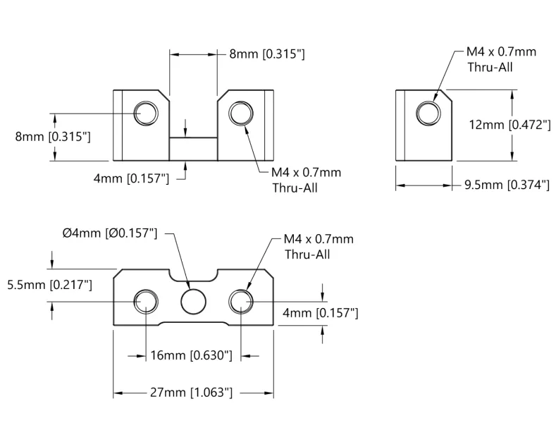 1205 Series Dual Block Mount (2-1) - 2 Pack technical drawing