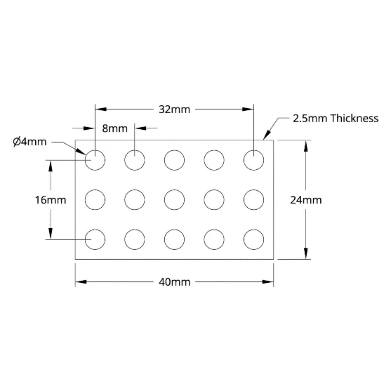 3116 Series Grid Plate (3 x 5 Hole, 24 x 40mm) technical drawing