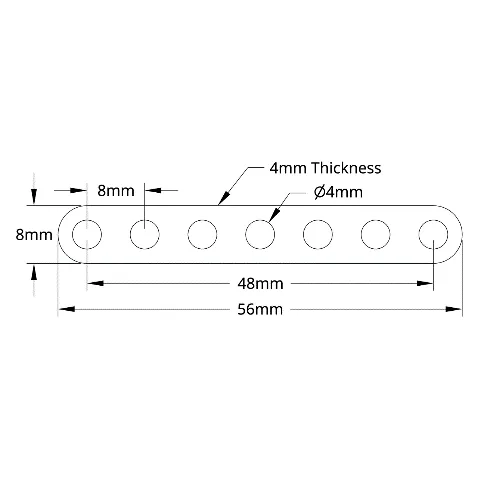 3102 Series Flat Beam (7 Hole, 56mm Length) technical drawing