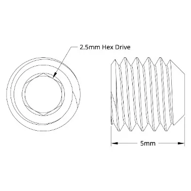 2806 Series Black Oxide Steel Cup-Point Set Screw (M5 x 0.8mm, 5mm Length) technical drawing