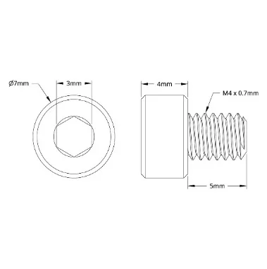 2800 Series Zinc-Plated Steel Socket Head Screw (M4 x 0.7mm, 5mm Length) technical drawing
