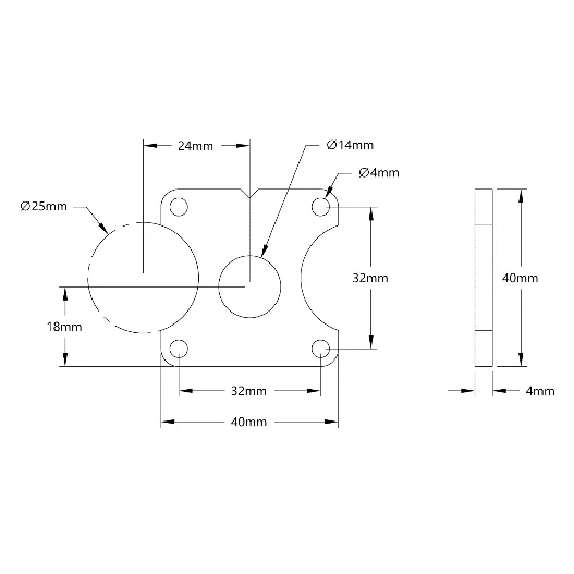 3616 Series Drop-Center Bearing Plate (32mm Pattern, 2mm Drop) technical drawing