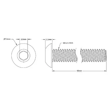 2802 Series Zinc-Plated Steel Button Head Screw (M4 x 0.7mm, 60mm Length) technical drawing