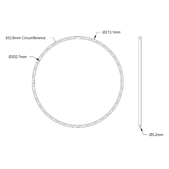 5405 Series Round Belt (5mm Cord Diameter, 653mm Circumference) technical drawing