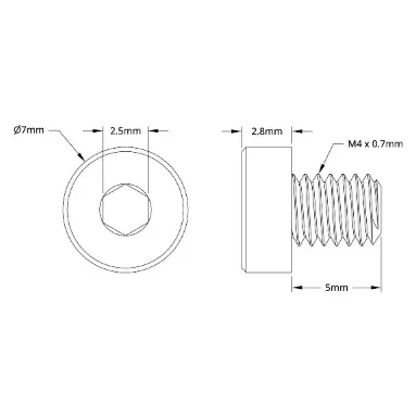2804 Series Zinc-Plated Steel Low Profile Socket Head Screw (M4 x 0.7mm, 5mm Length) technical drawing