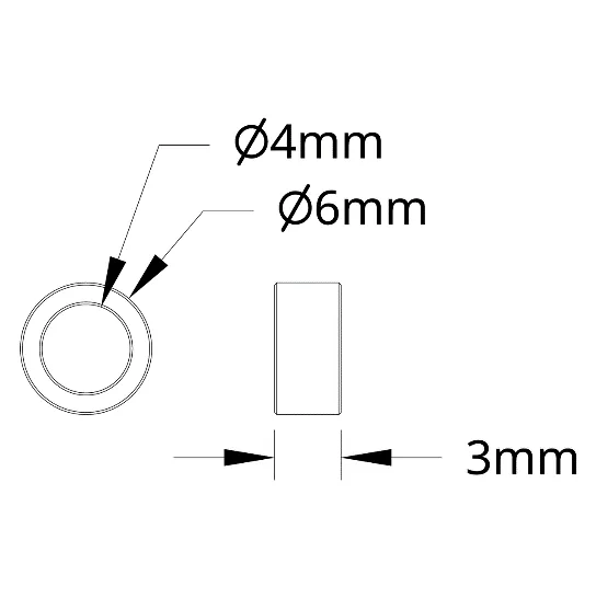 3502 Series 4mm ID Spacer (6mm OD, 3mm Length) technical drawing
