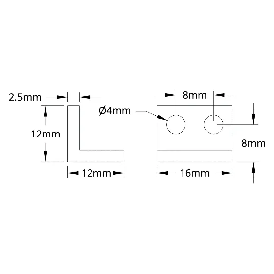 3103 Series L-Beam (2 Hole, 16mm Length) technical drawing