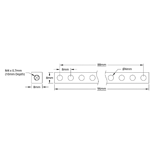 3106 Series Square Beam (12 Hole, 96mm Length) technical drawing