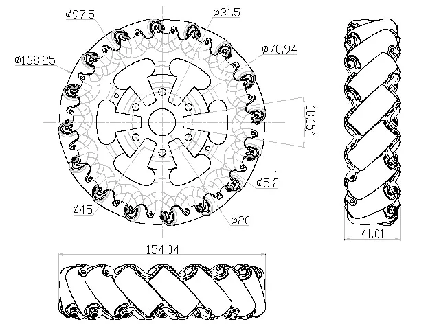 6"Mecanum wheel set technical drawing