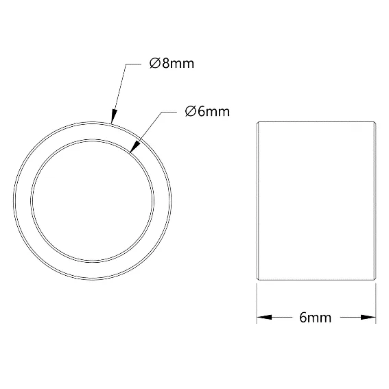 3512 Series 6mm ID Spacer (8mm OD, 6mm Length) technical drawing