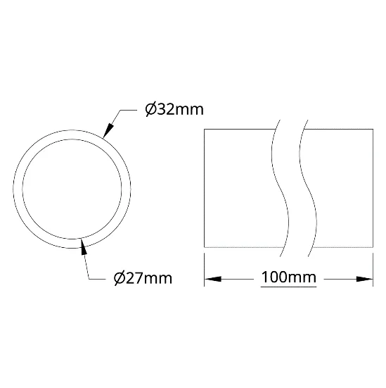 6100Series Aluminum Tube (27mm ID x 32mm OD, 100mm Length) technical drawing