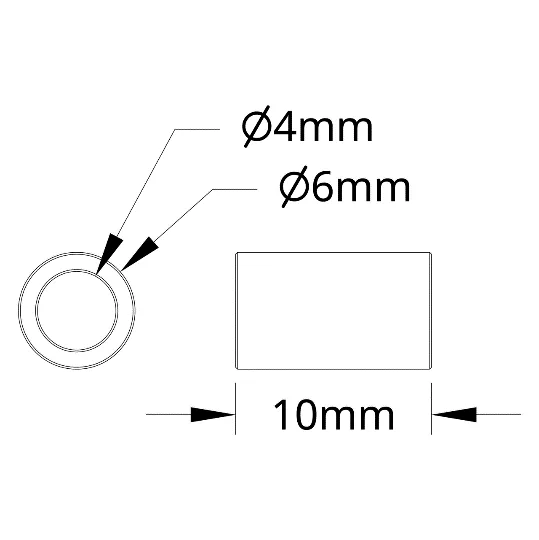3502 Series 4mm ID Spacer (6mm OD, 10mm Length) technical drawing