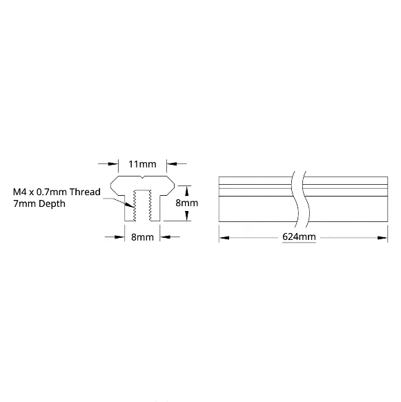 5700 Series 14.5mm V-Guide (624mm Length) technical drawing