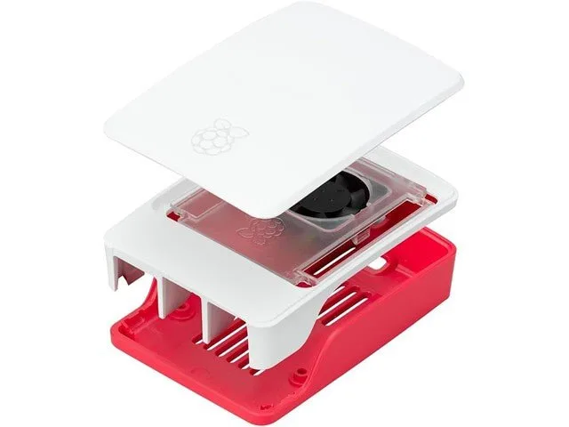 Official Raspberry Pi 5 Case with Fan and Heatsink, Red and White