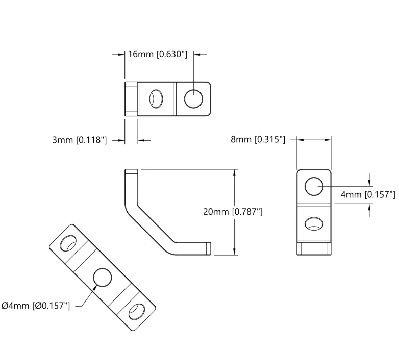 Steel 90 Degree Angle Bracket (1-1) - 4 Pack technical drawing