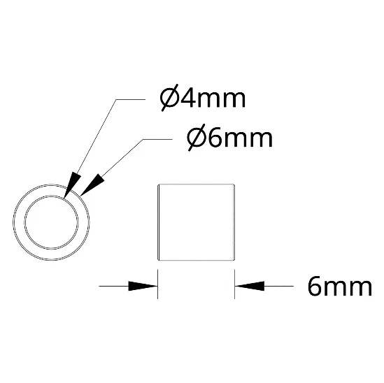 3502 Series 4mm ID Spacer (6mm OD, 6mm Length) technical drawing