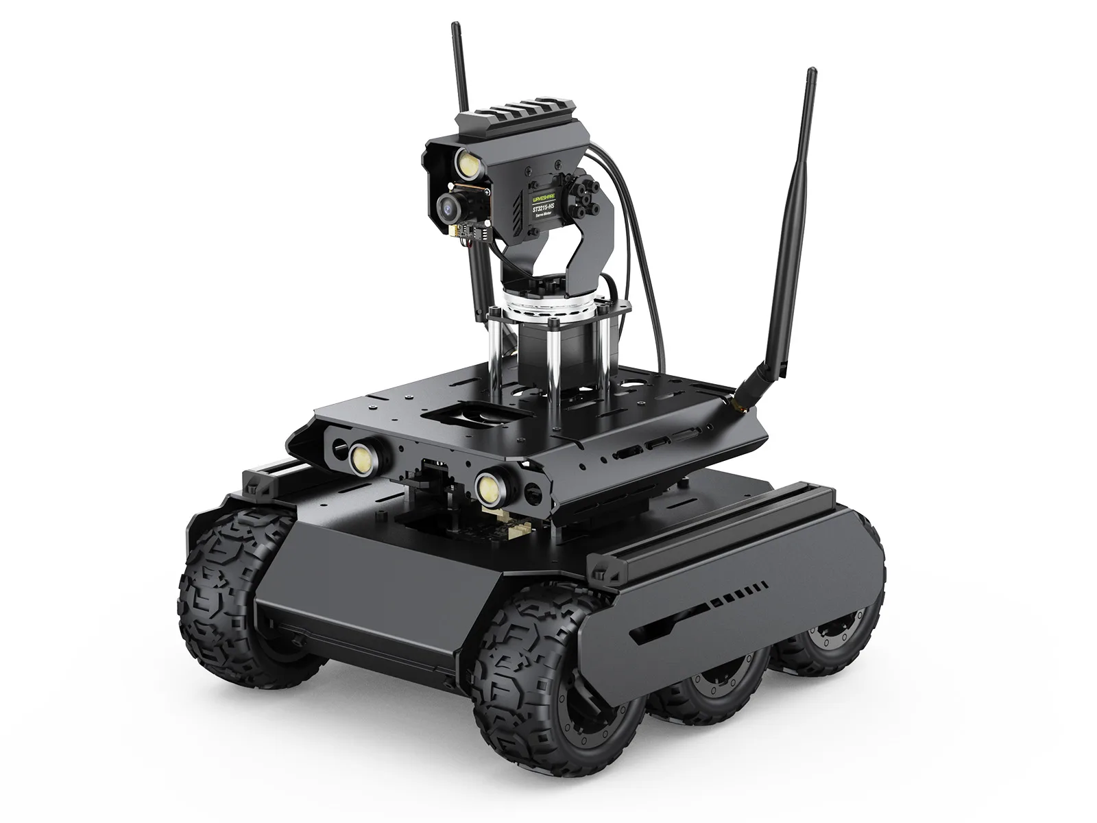 UGV Rover Open-Source 6 Wheels 4WD AI Robot For Jetson Orin Series Board, Dual Controllers, 360° Flexible Omnidirectional Pan-Tilt, Optional For Jetson Orin Nano 4GB Kit