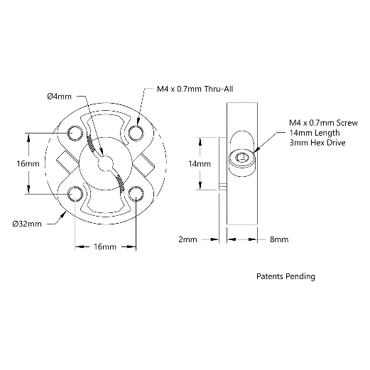 3309 Series Sonic Hub (4mm Bore) technical drawing