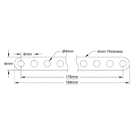 3102 Series Flat Beam (23 Hole, 184mm Length) technical drawing