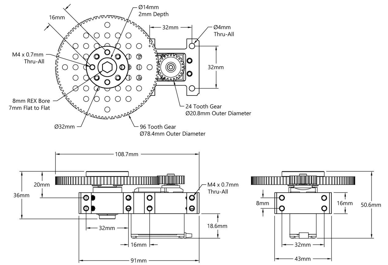 Servo Gearbox for Standard Size Servos( 4:1 Ratio,no servo)