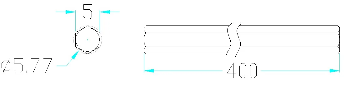 4102 Series Stainless Steel REX Shaft (5mm Diameter, 400mm Length) technical drawing