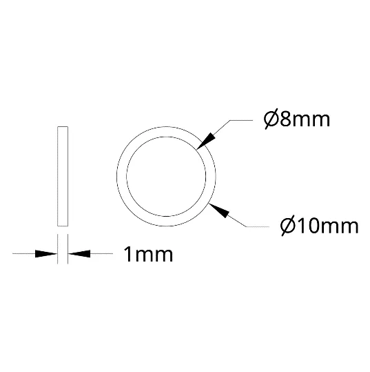 3500 Series Plastic Spacer (8mm ID x 10mm OD, 1mm Thickness) technical drawing