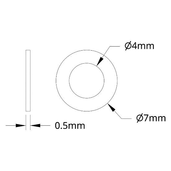 4807 Series Stainless Steel Shim (4mm ID x 7mm OD, 0.5mm Thickness) technical drawing