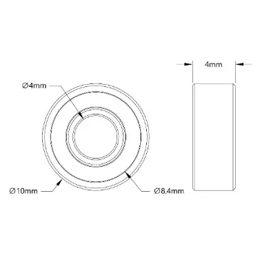 3600 Series Non-Flanged Ball Bearing (4mm ID x 10mm OD, 4mm Thickness) technical drawing