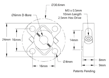 3311 Series Thru-Hole Sonic Hub (6mm D-Bore) technical drawing