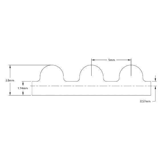 5412 Series 5mm HTD Pitch Timing Belt (9mm Width, 580mm Pitch Length, 116 Tooth) technical drawing