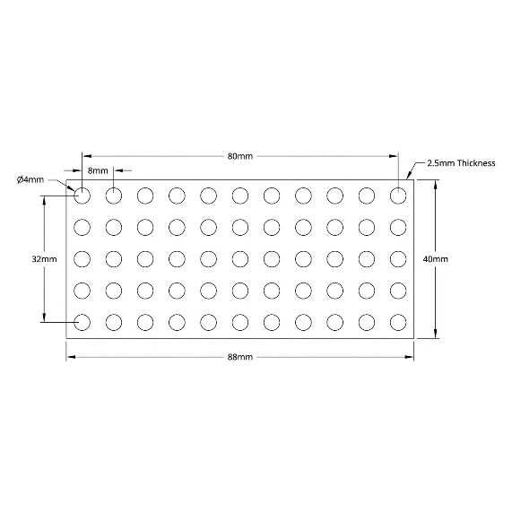3116 Series Grid Plate (5 x 11 Hole, 40 x 88mm) technical drawing