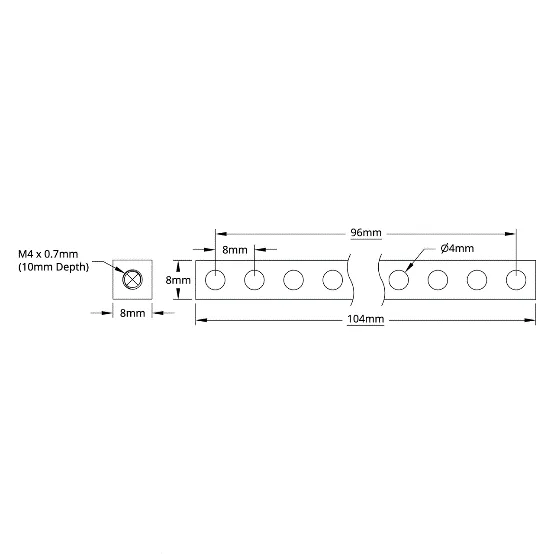 3106 Series Square Beam (13 Hole, 104mm Length) technical drawing