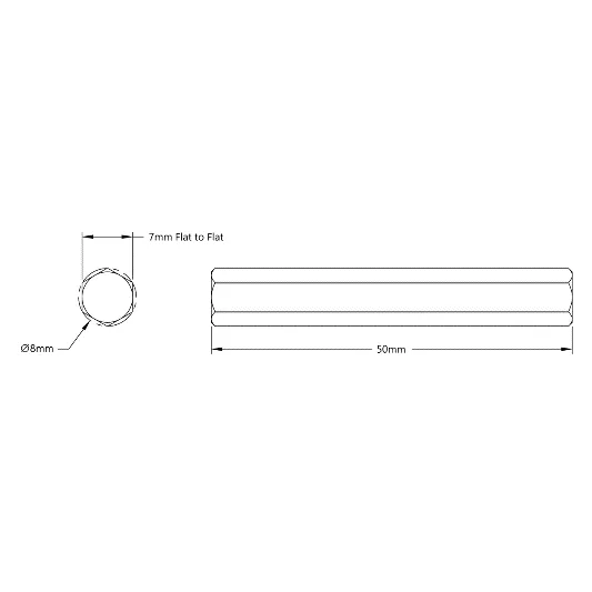 4102 Series Stainless Steel REX Shaft (8mm Diameter, 50mm Length) technical drawing