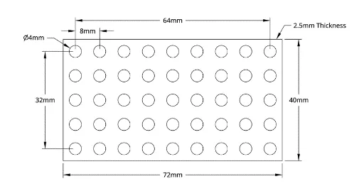 3116 Series Grid Plate (5 x 9 Hole, 40x 72mm) technical drawing