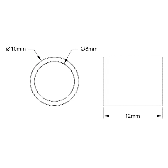 3514 Series 8mm ID Spacer (10mm OD, 12mm Length) technical drawing