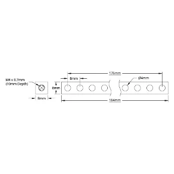 3106 Series Square Beam (23 Hole, 184mm Length) technical drawing