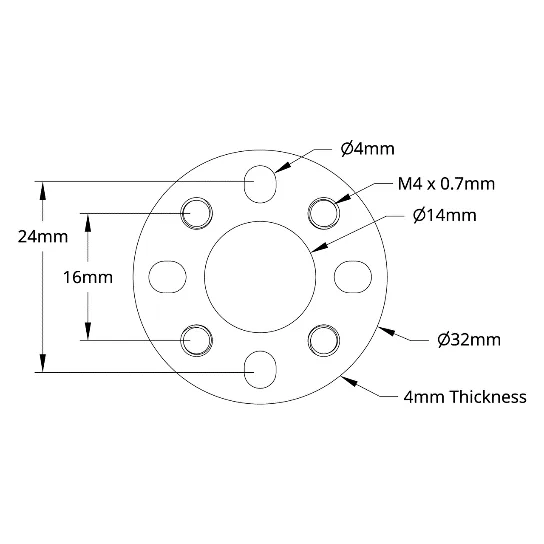 3504 Series 32mm OD Pattern Spacer (4mm Length) technical drawing
