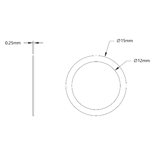 4807 Series Stainless Steel Shim (12mm ID x 15mm OD, 0.25mm Thickness) technical drawing