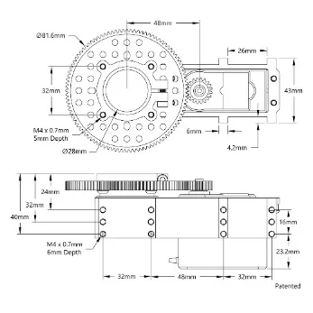 5206 Series Servo Gearbox for large Size Servos( 5:1 Ratio,no servo) technical drawing